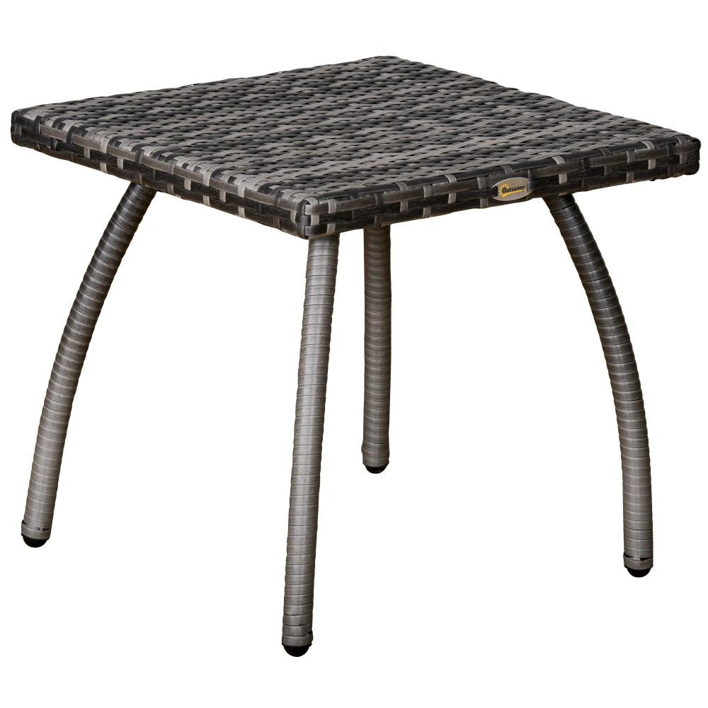 table basse de jardin style cosy chic table d'appoint métal époxy résine tressée imitation rotin gris (GiFi-AOS-867-084V01GY)