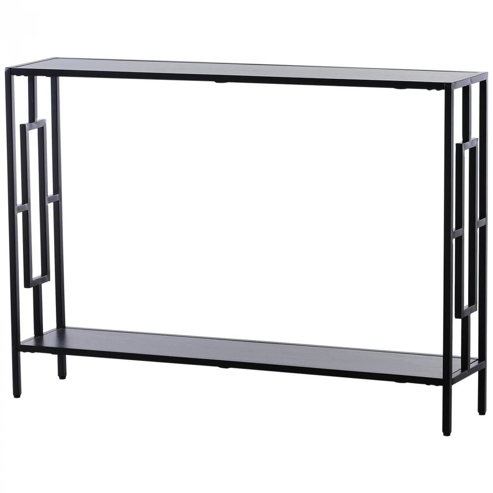 console table d'appoint design industriel dim. 106l x 23l x 76h cm étagère acier noir panneaux particules bois gris (GiFi-AOS-837-028)