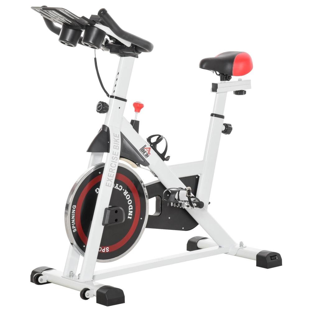 vélo biking cardio vélo d'appartement écran lcd multifonction selle et guidon réglables volant inertie 8 kg acier blanc (GiFi-AOS-A90-146V01)