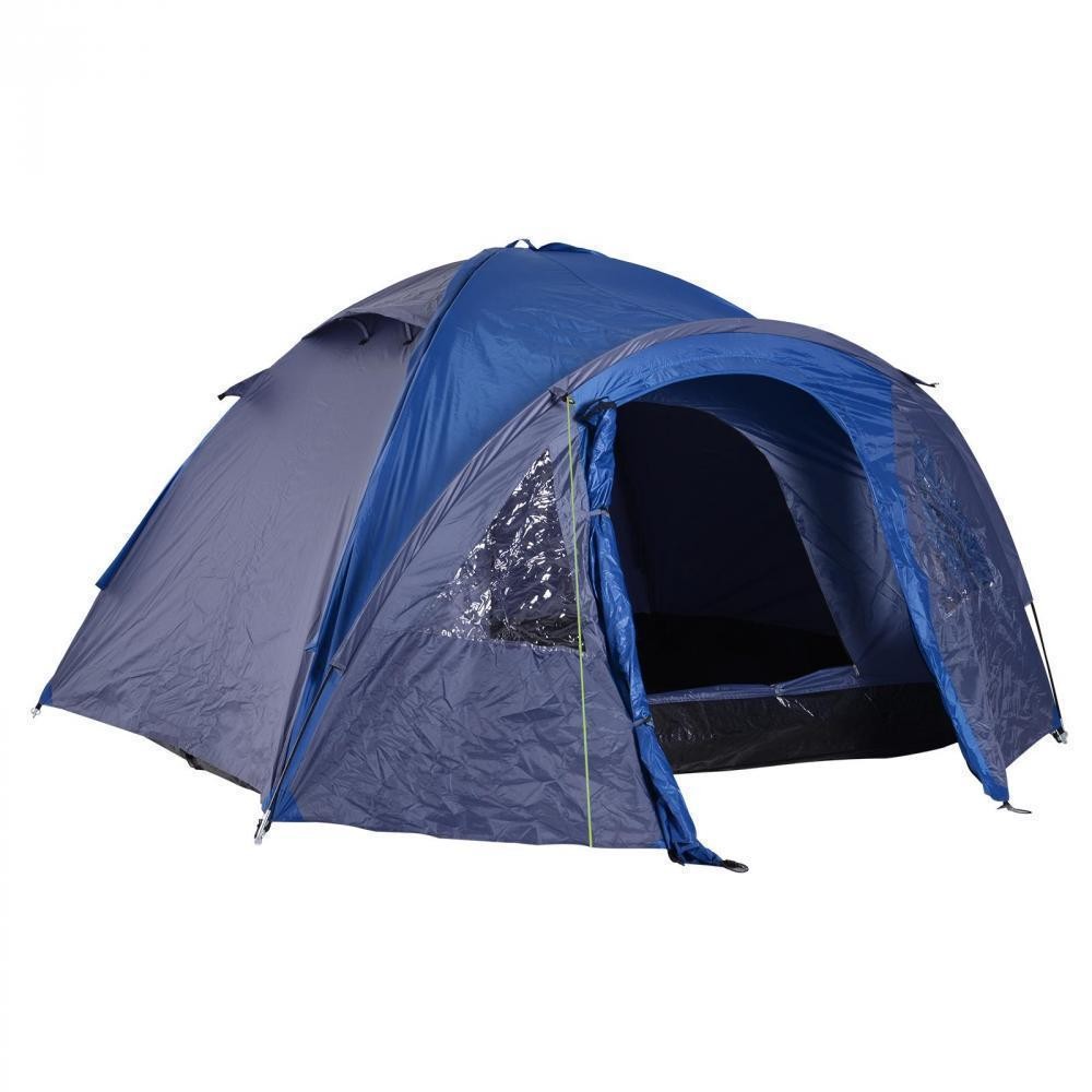 tente de camping familiale 4-5 personnes montage facile double porte et fenêtres dim. 3l x 2,50l x 1,30h m fibre verre polyester bleu marine (GiFi-AOS-A20-055)