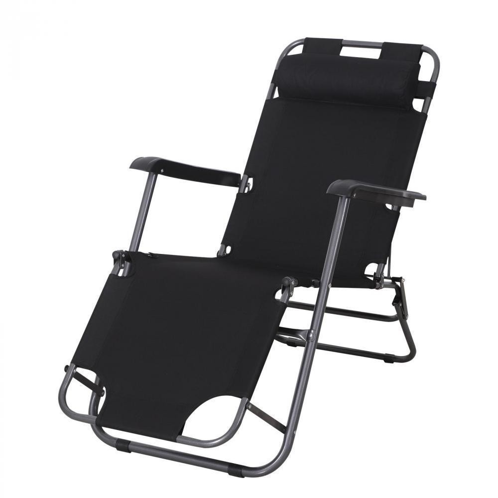 chaise longue transat 2 en 1 pliant inclinable multiposition noir (GiFi-AOS-84B-044BK)
