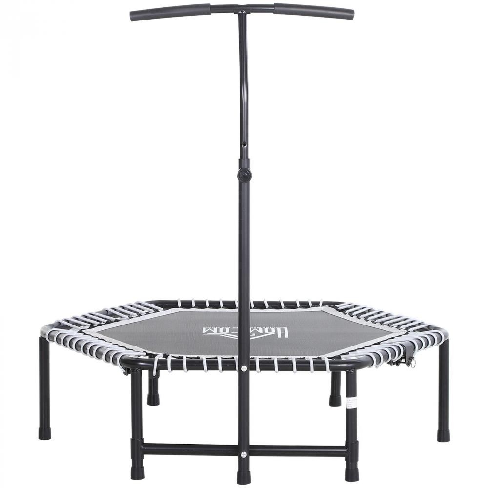trampoline de fitness / gymnastique haute performance Ø 122 cm élastiques bungee + guidon hauteur réglable 122-138 cm gris noir (GiFi-AOS-A71-008GY)