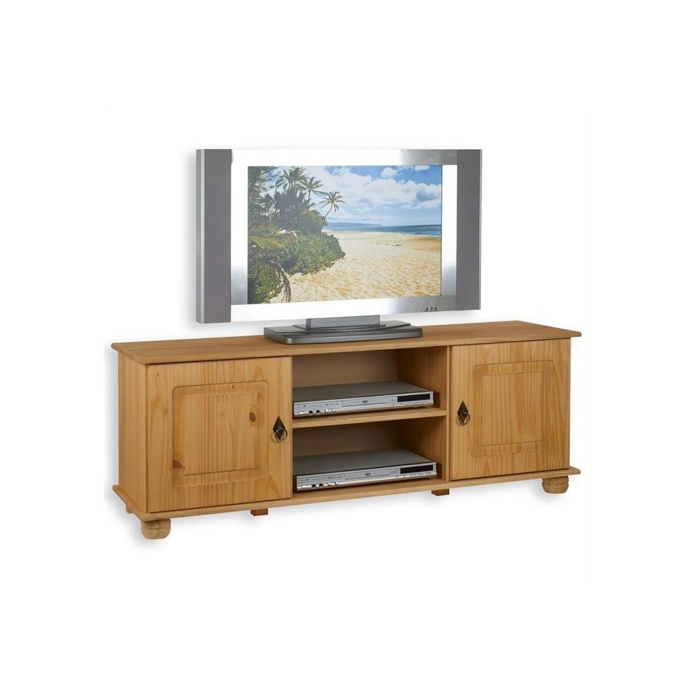 meuble tv en pin belfort 2 portes + 2 niches finition teintée/cirée (GiFi-MOB-8445)