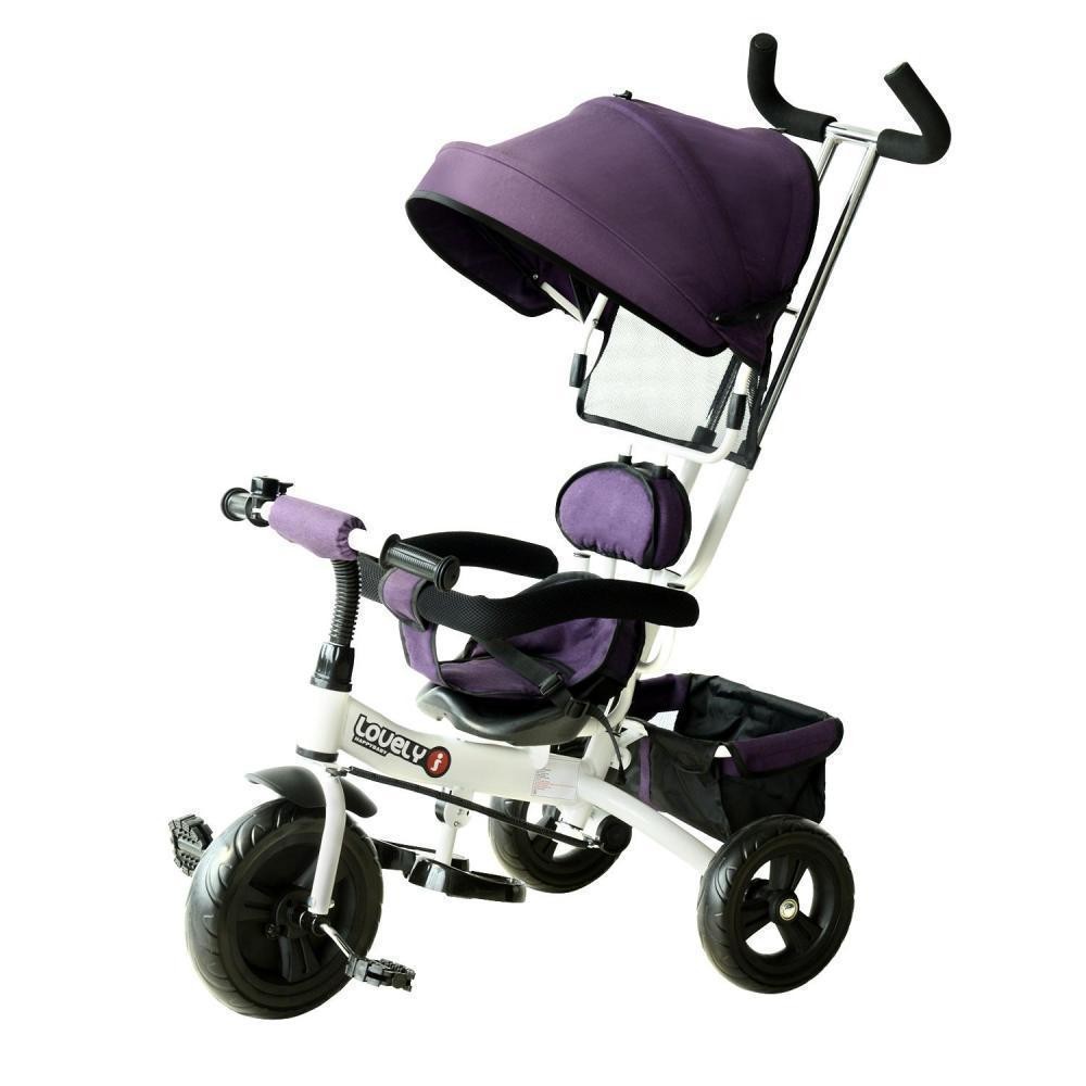 tricycle enfant évolutif pare-soleil pliable canne  télescopique amovible 92 x 51 x 110 cm acier violet blanc et noir (GiFi-AOS-370-026)