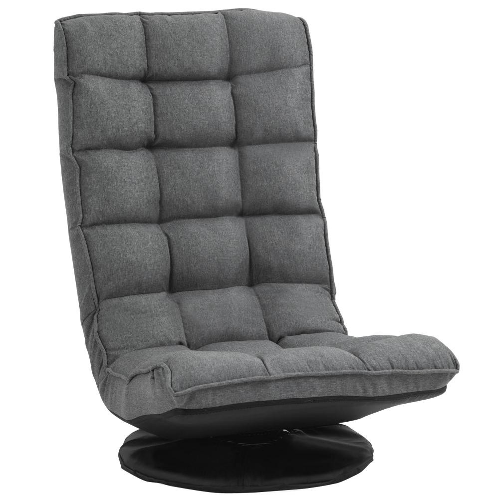 fauteuil lounge design capitonné inclinaison dossier et tétière réglable pivotant 360° revêtement lin gris chiné (GiFi-AOS-833-975)