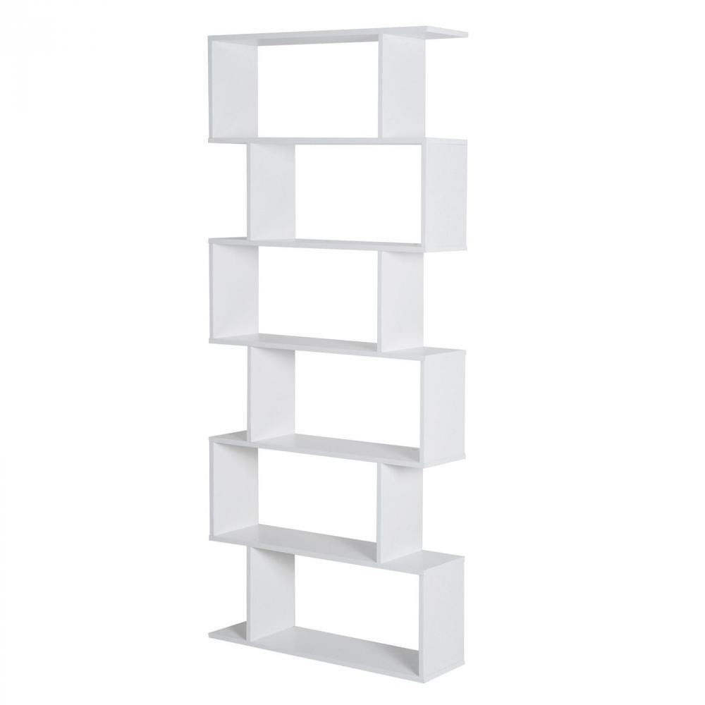 bibliothèque étagère zig zag design contemporain 80l x 23l x 192h cm 6 niveaux blanc (GiFi-AOS-833-382WT)