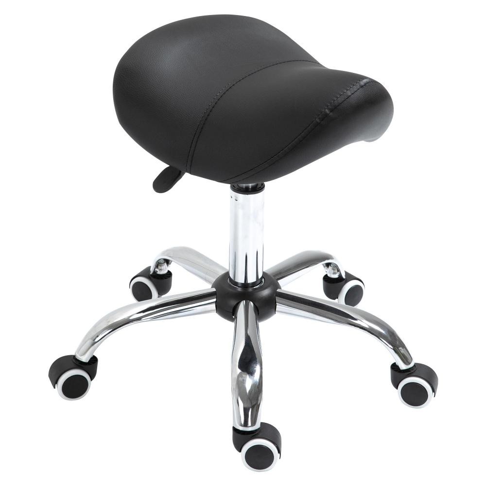 tabouret de massage tabouret selle ergonomique pivotant 360° hauteur réglable revêtement synthétique noir chromé (GiFi-AOS-02-0700)