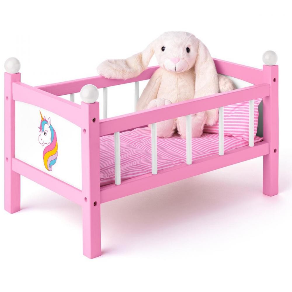 dream lit de poupée licorne jouet en bois avec parure de lit (GiFi-MON-590)