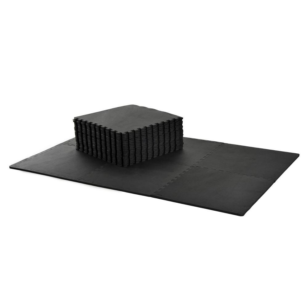 tapis en mousse de protection sol tapis de fitness 62 cm x 62 cm x 1 cm avec bordures tapis puzzle 25 pièces 9,3 m² de surface noir (GiFi-AOS-431-011BK)