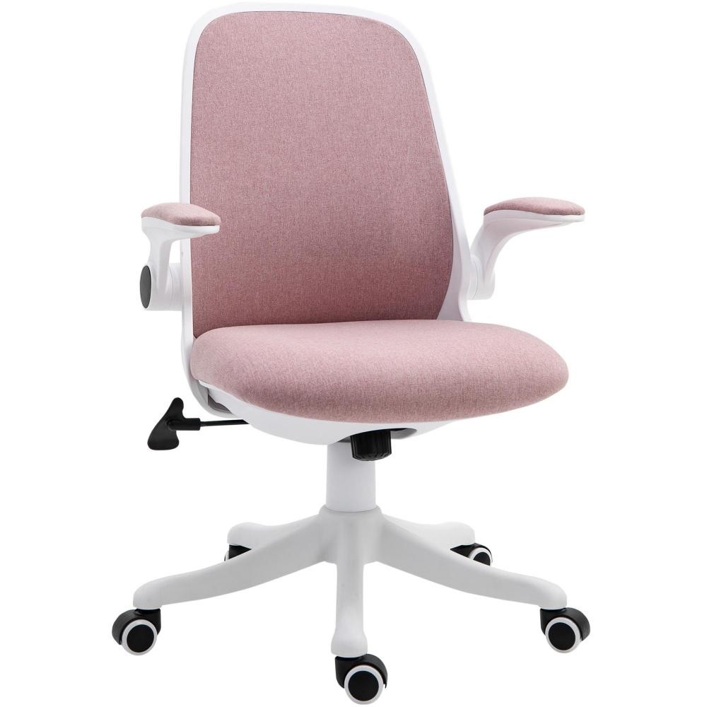 chaise de bureau tissu lin hauteur réglable pivotante 360° accoudoirs relevables support lombaires réglable rose (GiFi-AOS-921-330PK)
