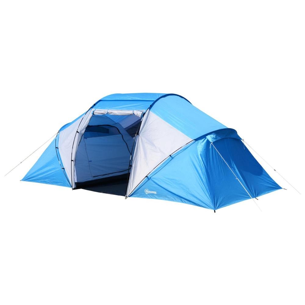 tente de camping familiale 4-6 personnes 2 cabines fenêtre grande porte 4,6l x 2,3l x 1,95h m bleu blanc (GiFi-AOS-A20-044)