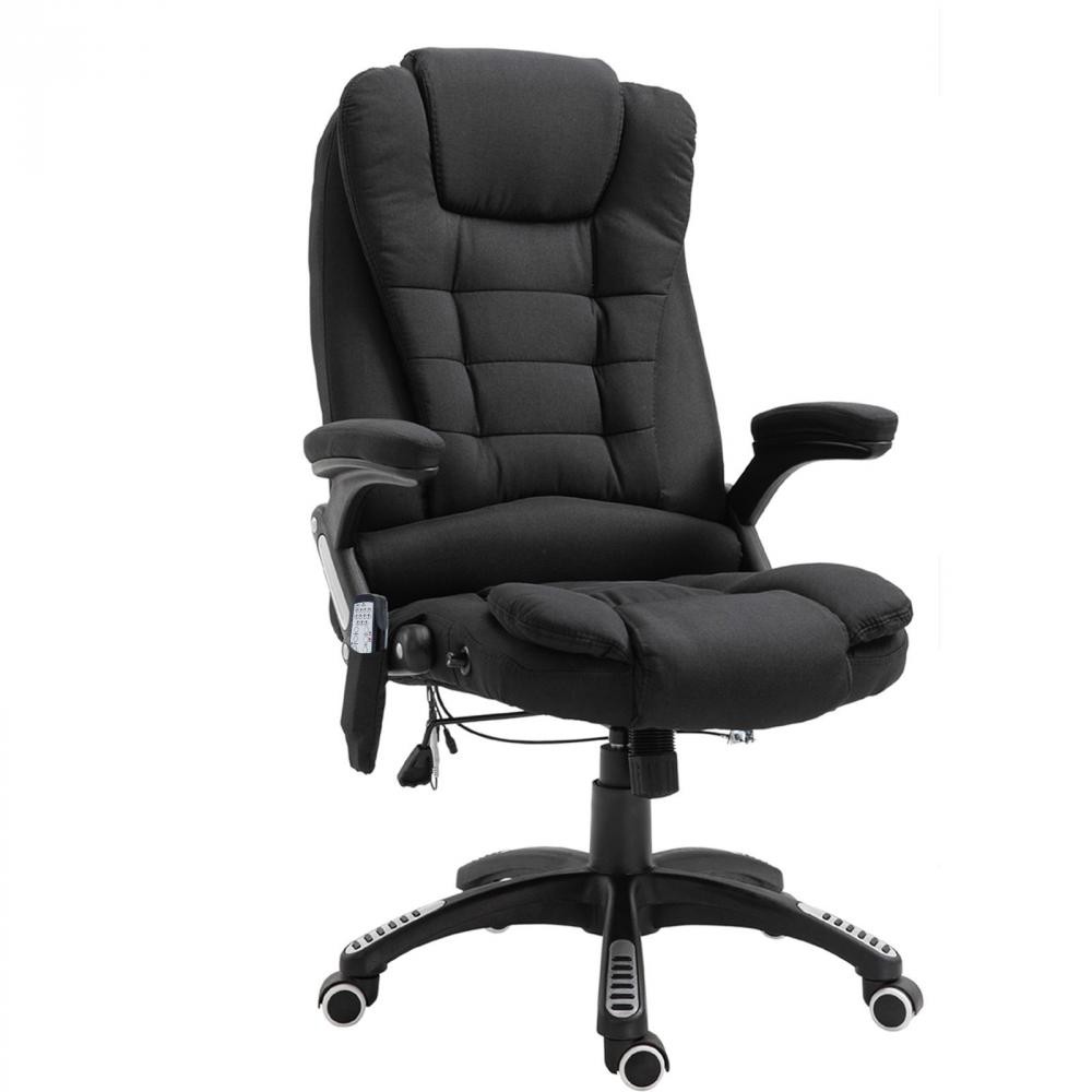 fauteuil de bureau direction massant chauffant hauteur réglable dossier inclinable toile de lin noir (GiFi-AOS-921-171V90BK)