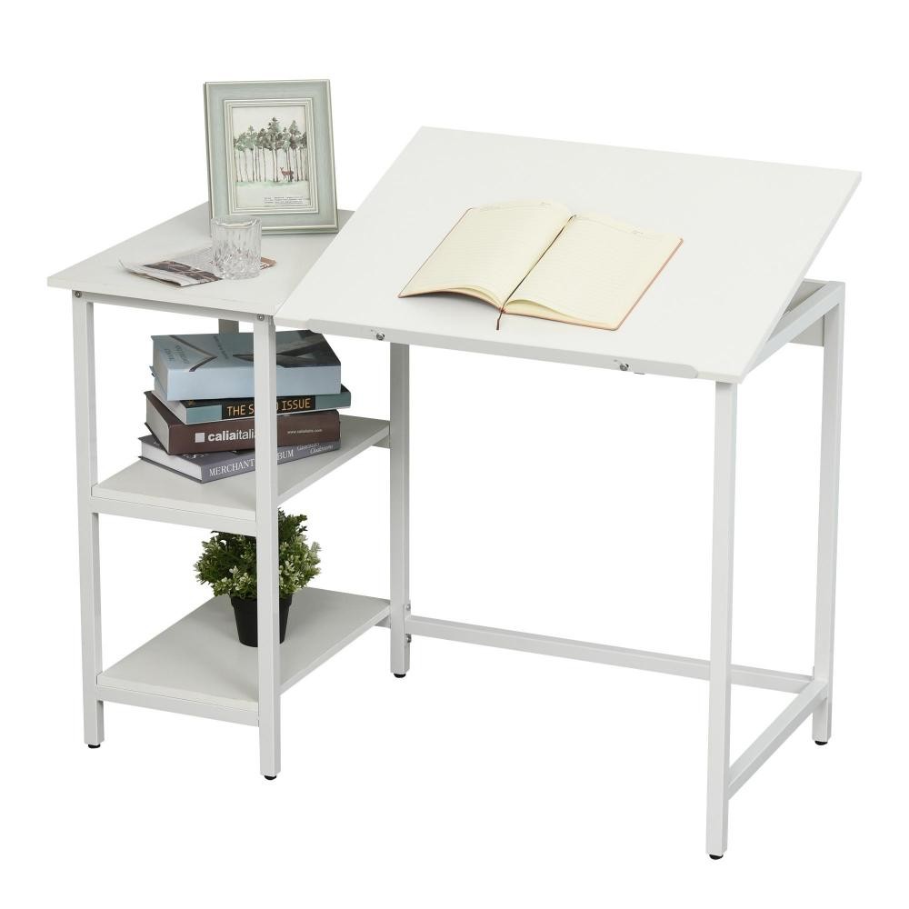 table à dessin bureau inclinable design contemporain dim. 110l x 55l x 76h cm 2 étagères panneaux particules métal blanc (GiFi-AOS-836-282)