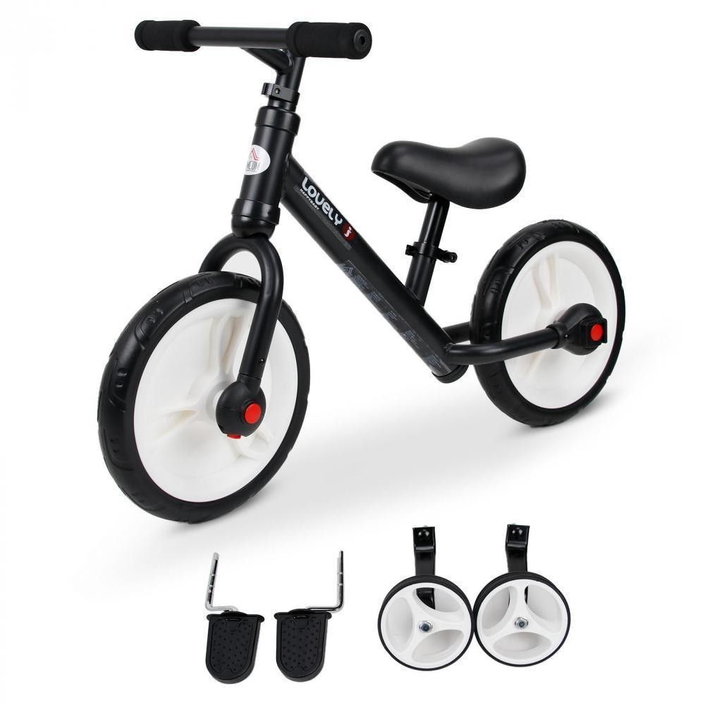 vélo enfant draisienne 2 en 1 roulettes et pédales amovibles roues 11" hauteur selle réglable acier noir (GiFi-AOS-370-091BK)