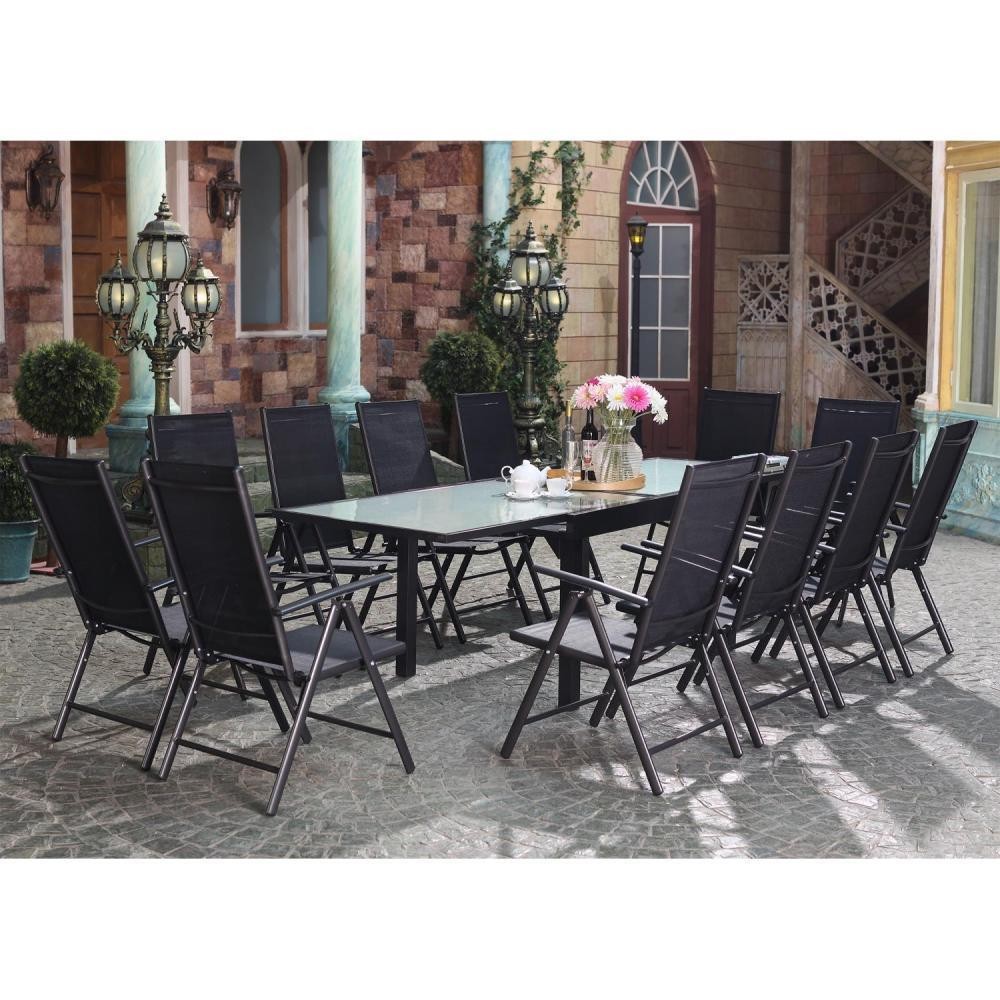 ensemble de jardin 12 personnes en aluminium table extensible + 12 chaises en textilène (GiFi-CON-200535)