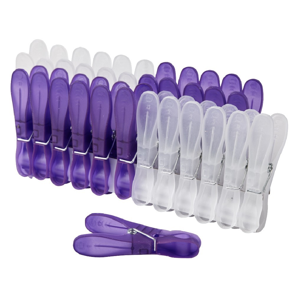pince à linge blanche et violette plastique transparent x24 (GiFi-354382X)