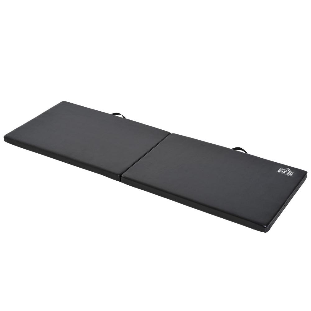 tapis de gymnastique yoga pilates fitness pliable portable grand confort 180l x 60l x 5h cm revêtement synthétique noir (GiFi-AOS-A93-033BK)