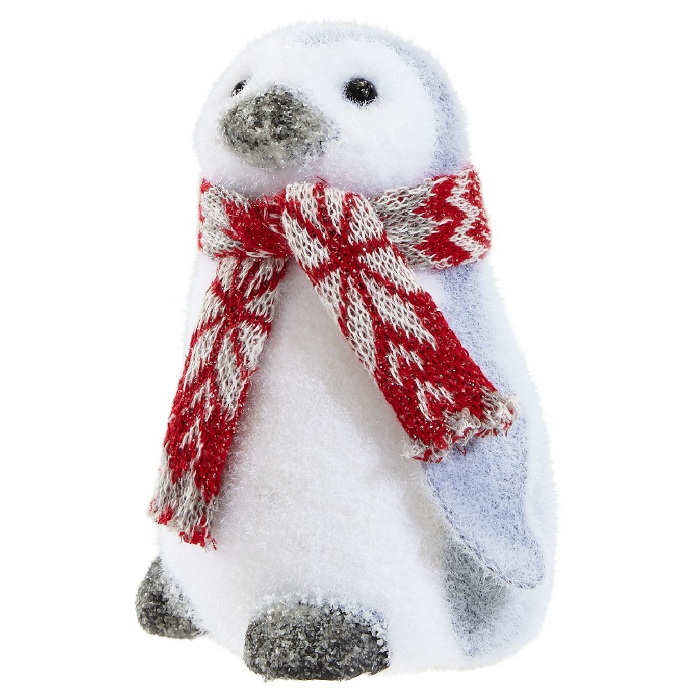 pingouin blanc et gris avec écharpe rouge à poser (GiFi-391385X)