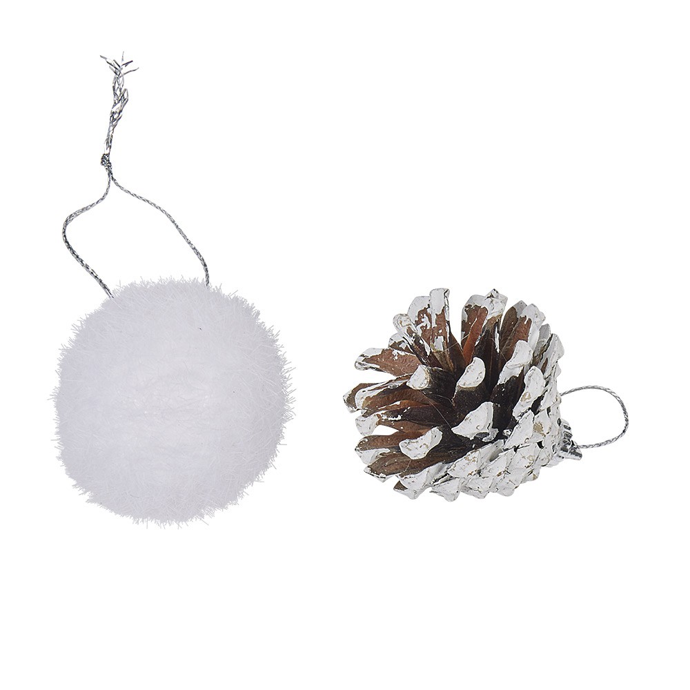 suspension boule de noël blanche et pomme de pin argentée x10 (GiFi-393983X)
