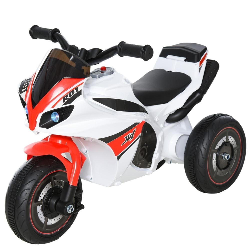 porteur enfants moto de course effets musicaux et lumineux coffre rangement rouge blanc (GiFi-AOS-370-097WT)