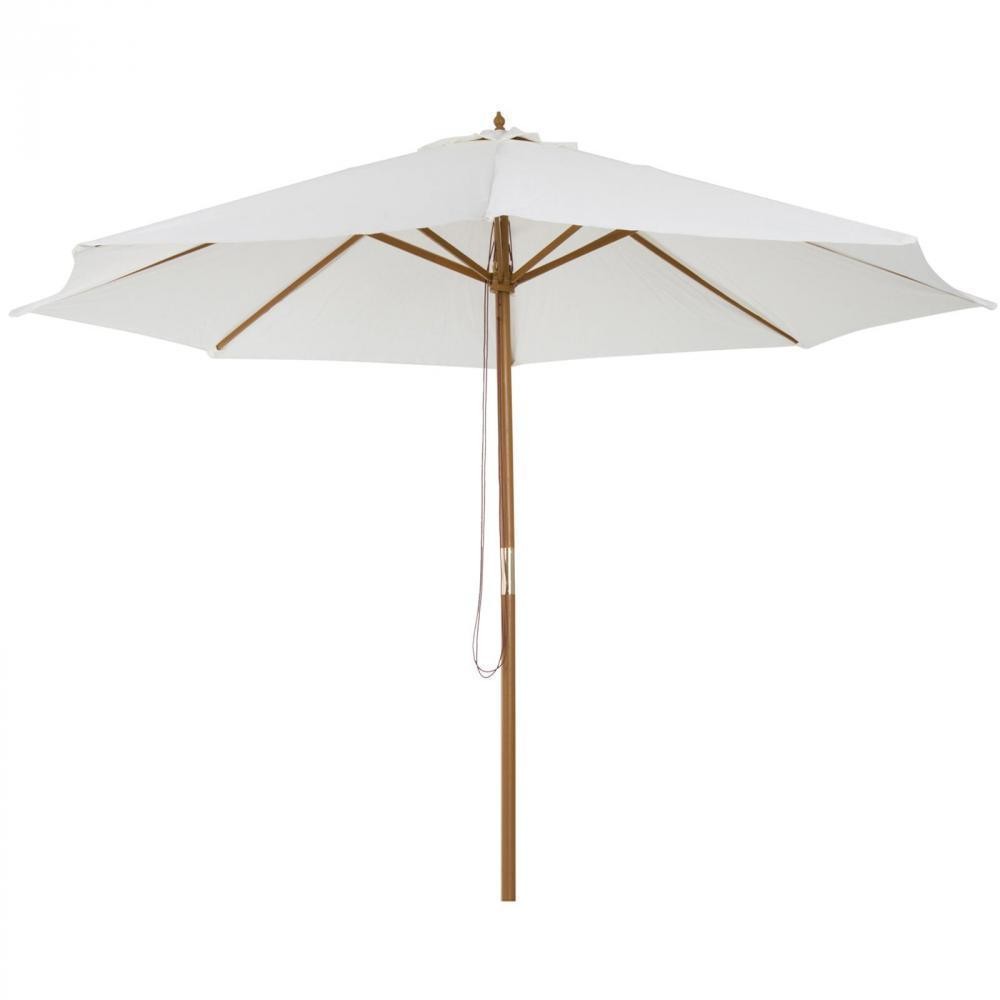 parasol droit rond grande taille de jardin Ø 3,25 x 2,5h m bois de bambou crème (GiFi-AOS-84D-040)