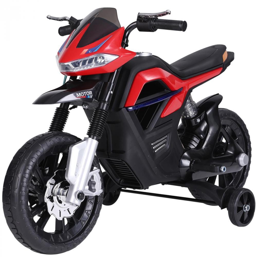 moto électrique pour enfants 25 w 6 v 3 km/h effets lumineux et sonores roulettes amovibles rouge (GiFi-AOS-370-068RD)