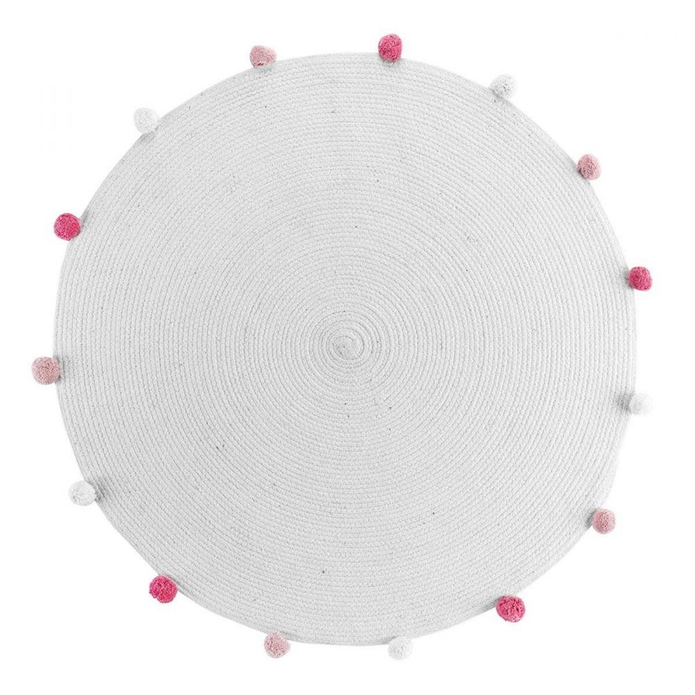 tapis rond pompons 90 cm pompomparty blanc rose (GiFi-IDH-6TAPISPARTBR1609491X)