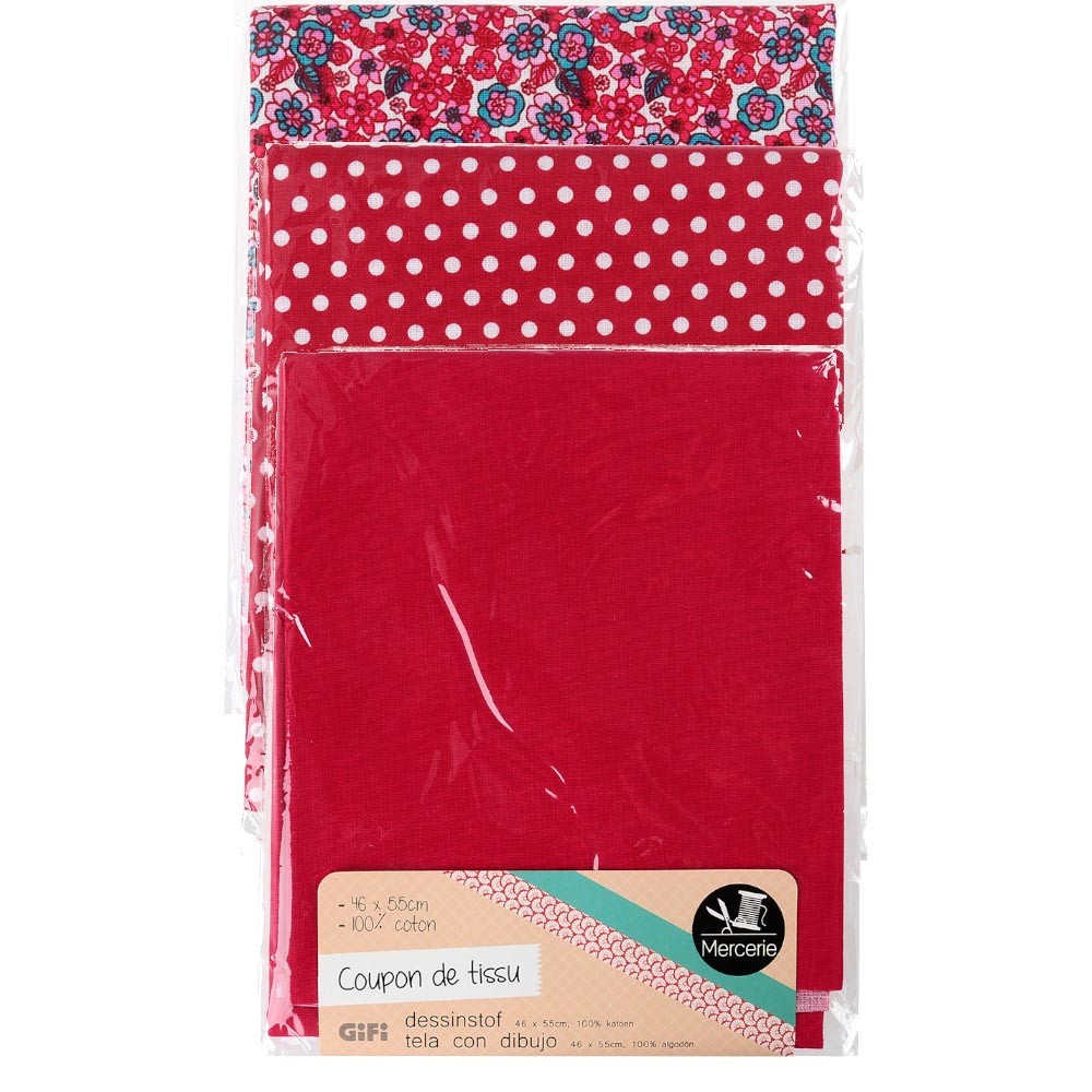 coupon de tissu 46x55 cm en coton rouge (GiFi-403993X)