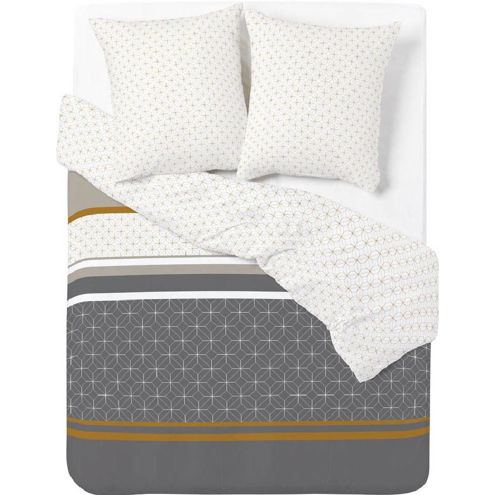 parure de lit grise à motifs géométriques blanc orange 240 x 260 cm (GiFi-406852X)