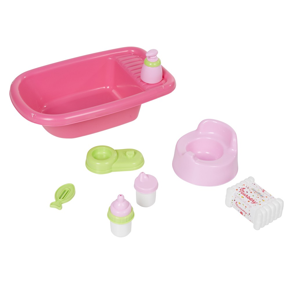 baignoire rose garnie d'accessoires pour poupon (GiFi-407367X)