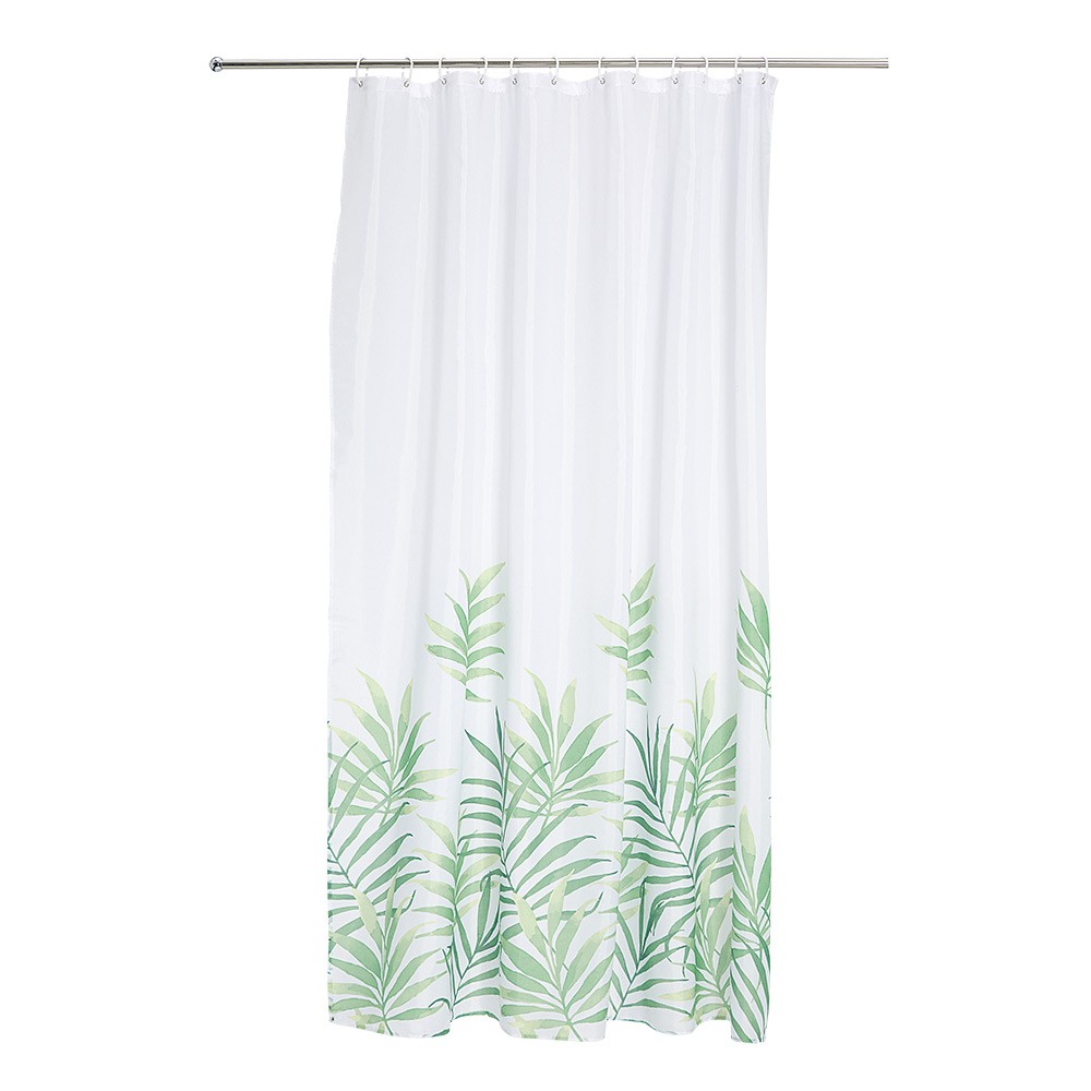 rideau de douche jungle blanc motif feuillage vert (GiFi-407371X)