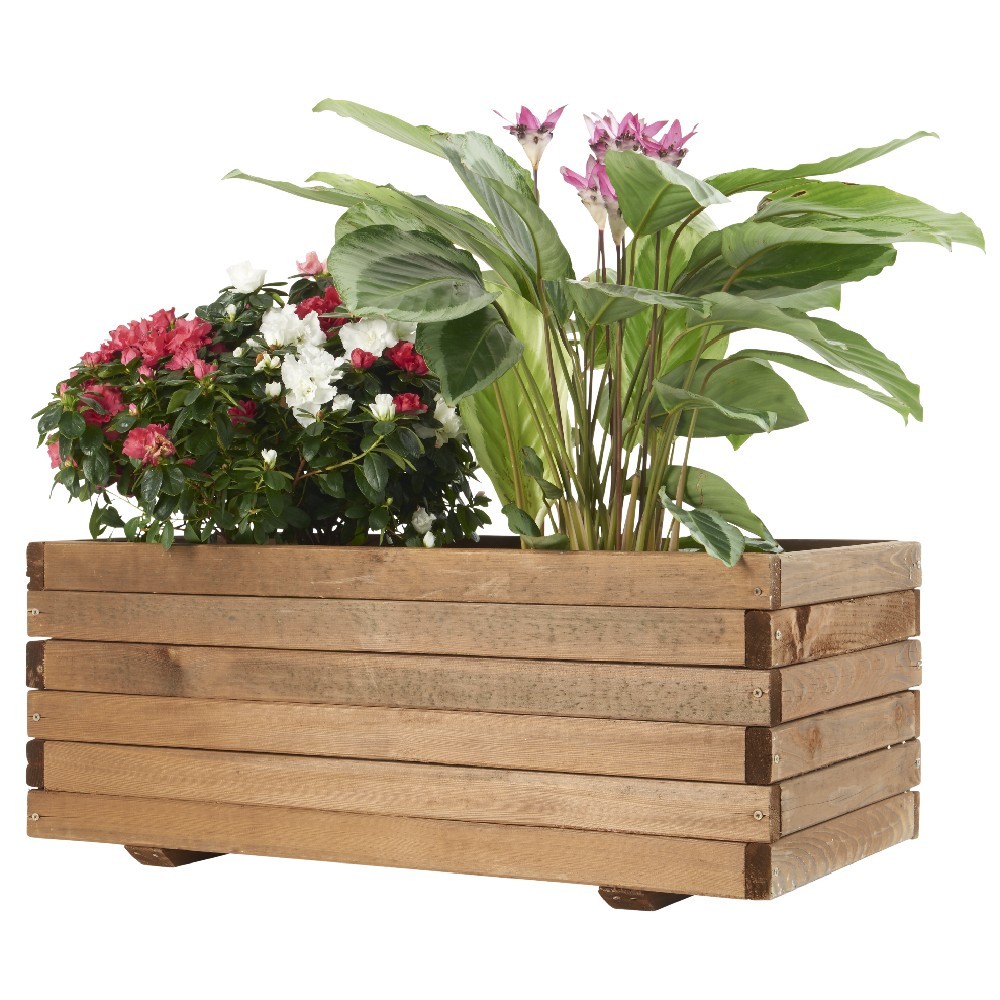 Jardinière bac en bois rectangulaire naturel - Pot, jardinière et bac à
