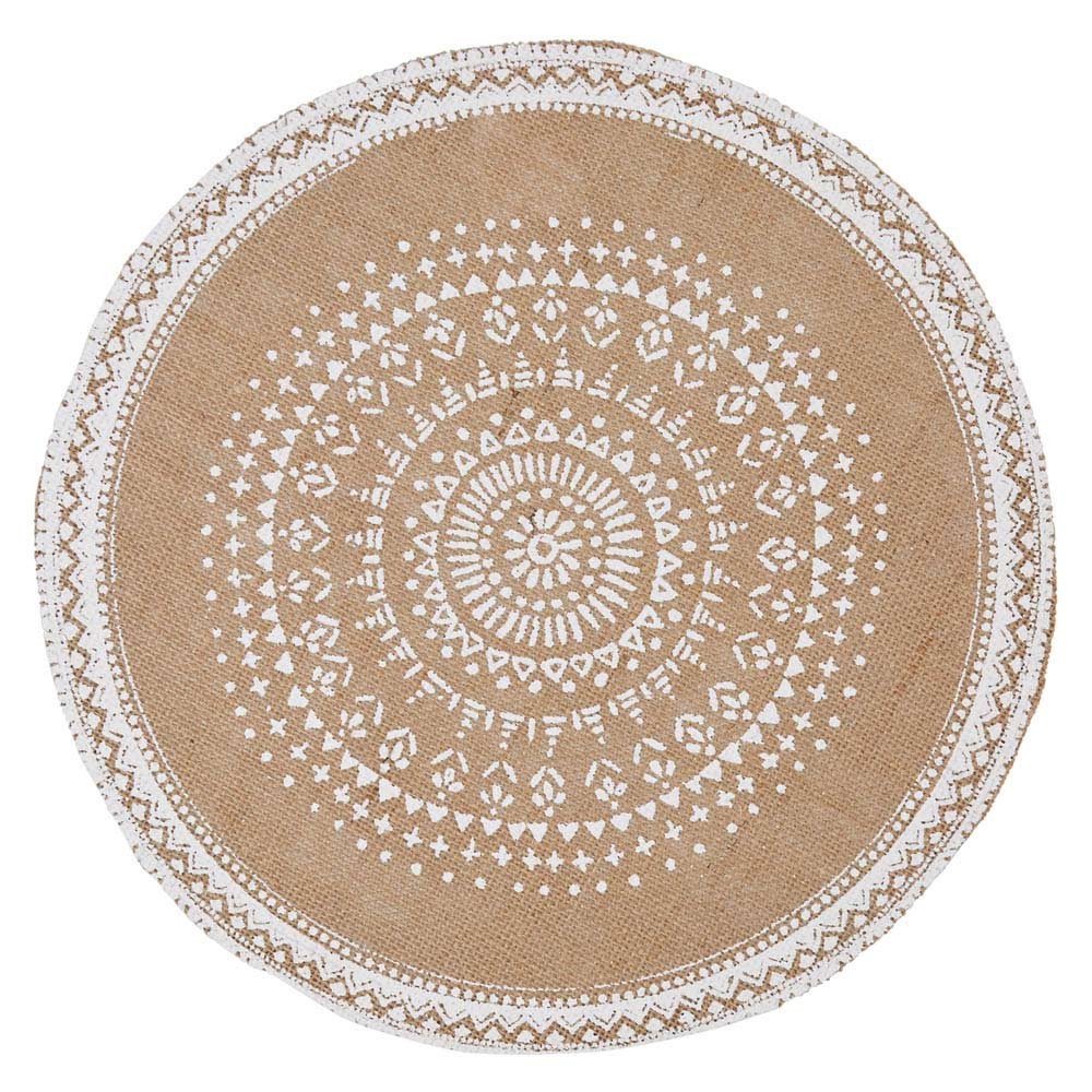 set de table rond en jute motif blanc naturel (GiFi-411615X)