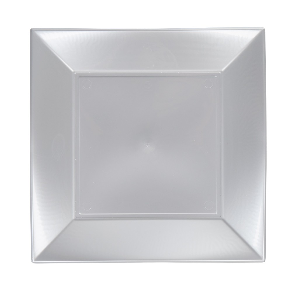 assiette carrée 23x23 cm design incurvé argenté x6 (GiFi-415867X)