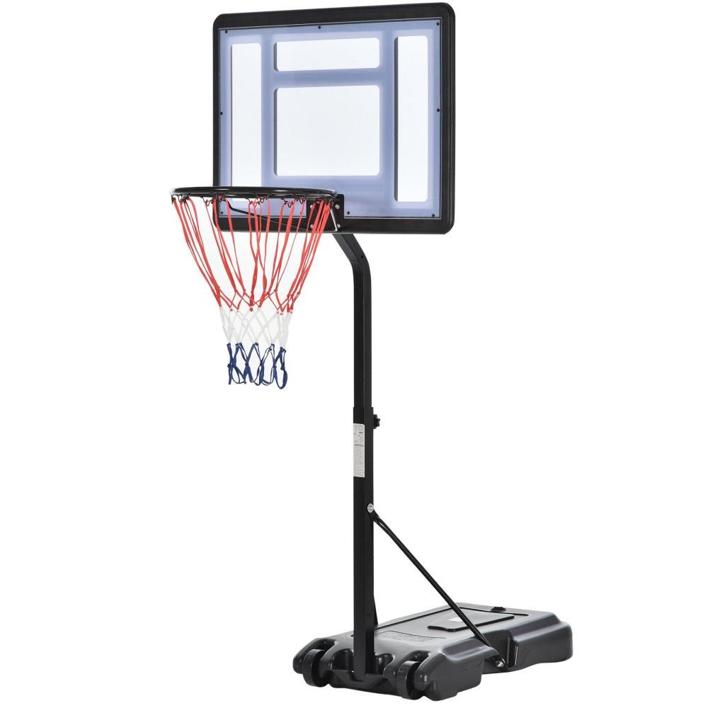 panier de basket-ball sur pied pour bord de piscine poteau panneau, base de lestage sur roulettes hauteur réglable panier 1,1 - 1,3 m noir blanc (GiFi-AOS-A61-012)