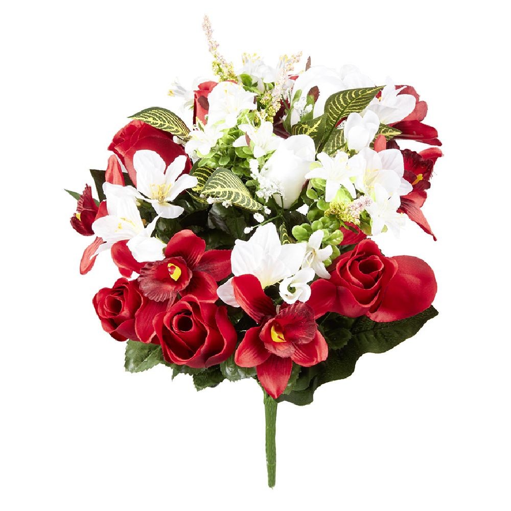 piquet rose+orchidée+crocus h42 cm rouge - fleur artificielle 18 têtes (GiFi-429033X)
