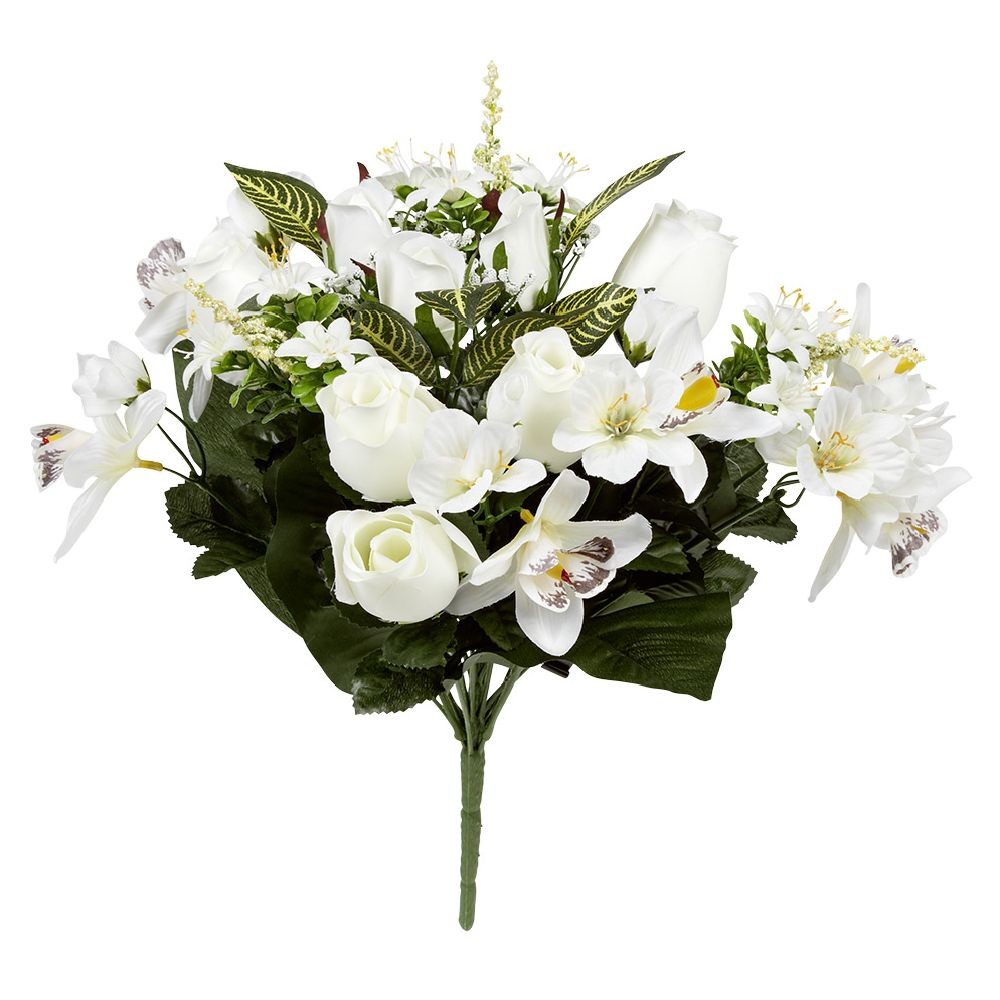piquet rose+orchidée+crocus h42 cm blanc - fleur artificielle 18 têtes (GiFi-429035X)