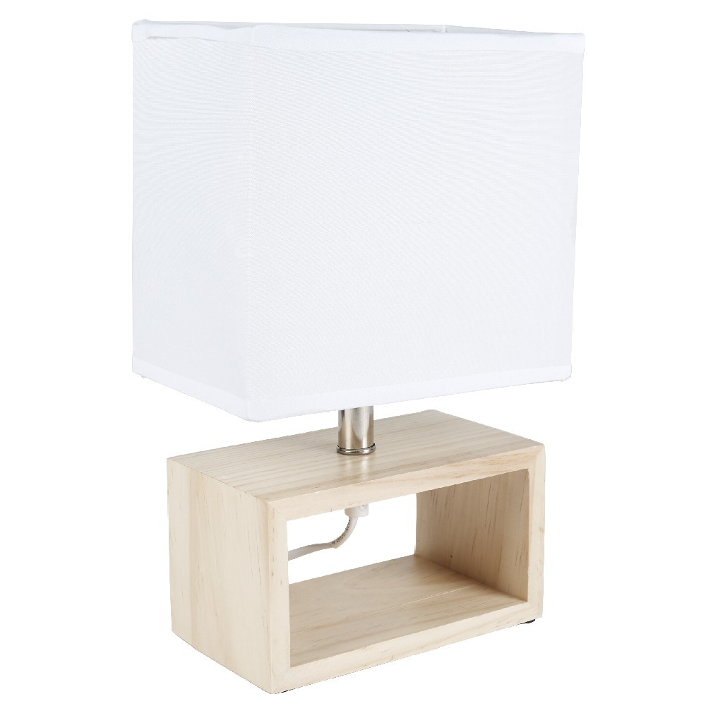 lampe rectangulaire blanche socle bois (GiFi-442029X)