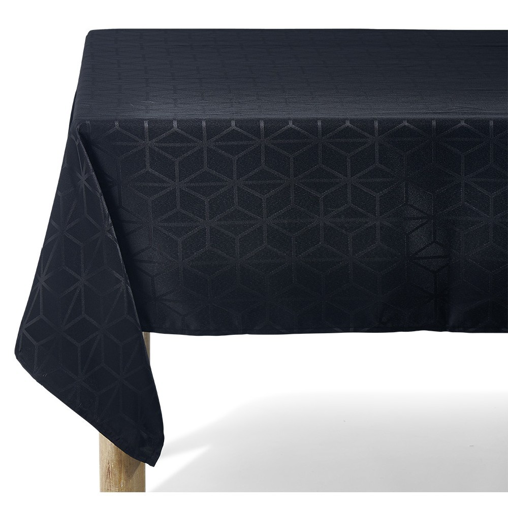 nappe jacquard noire motif géométrique l 250 cm (GiFi-478290X)
