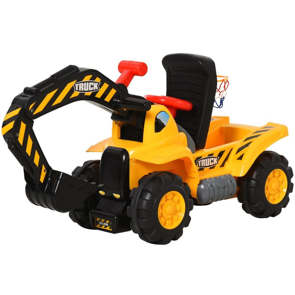 tracteur tractopelle porteur enfant 12-36 mois coffre panier de basket intégré et balles hdpe jaune noir (GiFi-AOS-370-121)