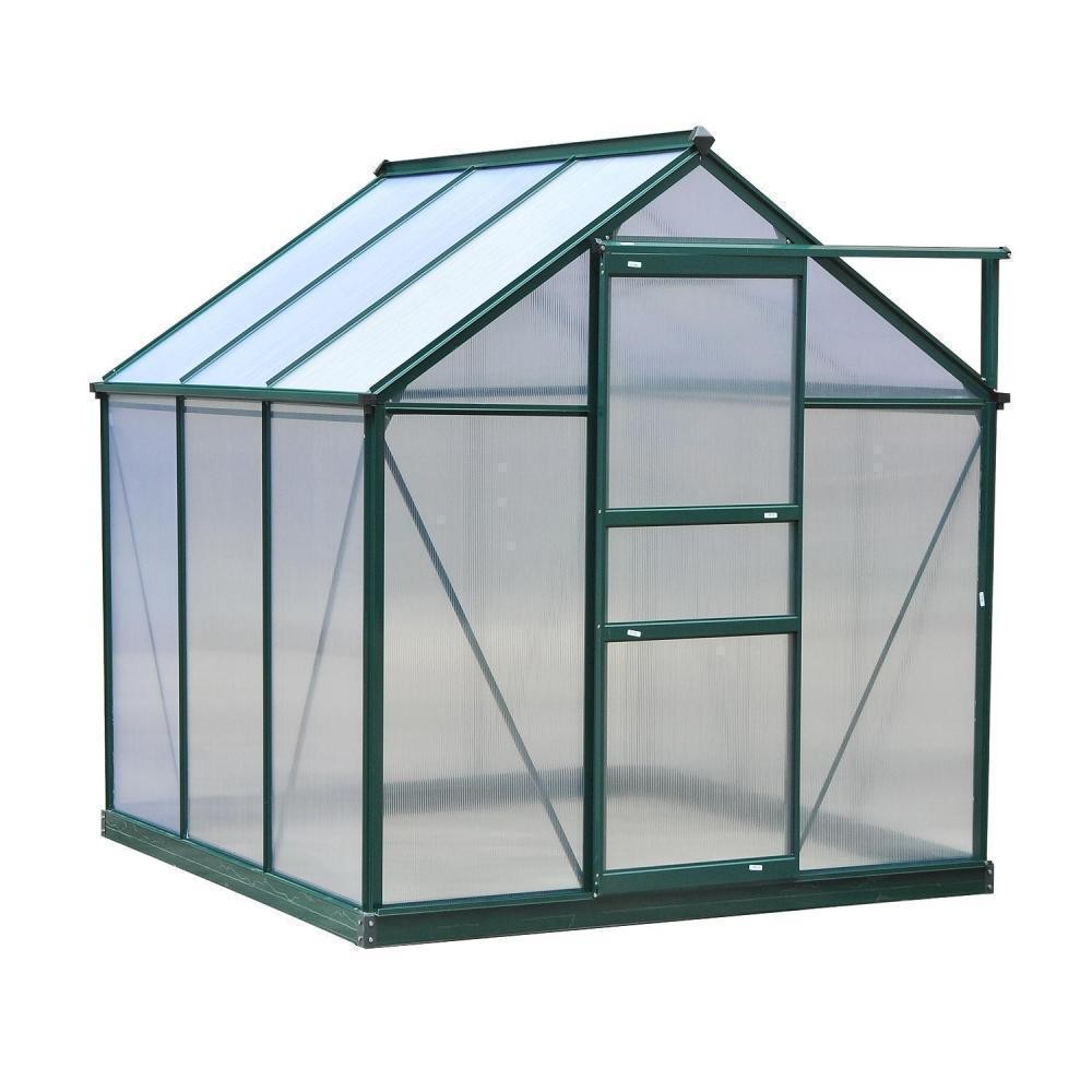 serre de jardin aluminium polycarbonate 3,65 m² dim. 1,9l x 1,92l x 2,01h m lucarne, porte coulissante + fondation incluse alu. vert polycarbonate transparent (GiFi-AOS-845-058)