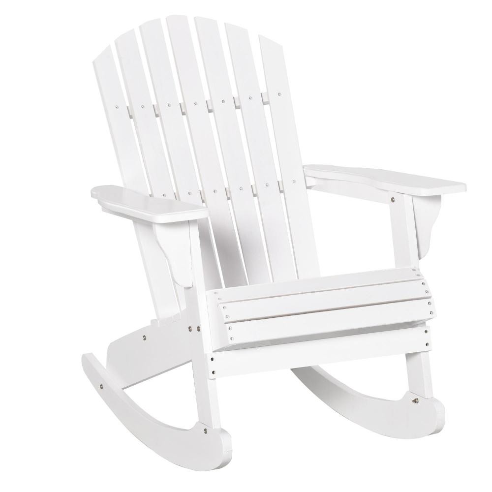 fauteuil de jardin adirondack à bascule rocking chair style néo-rétro assise dossier ergonomique bois sapin traité peint blanc (GiFi-AOS-84B-528WT)