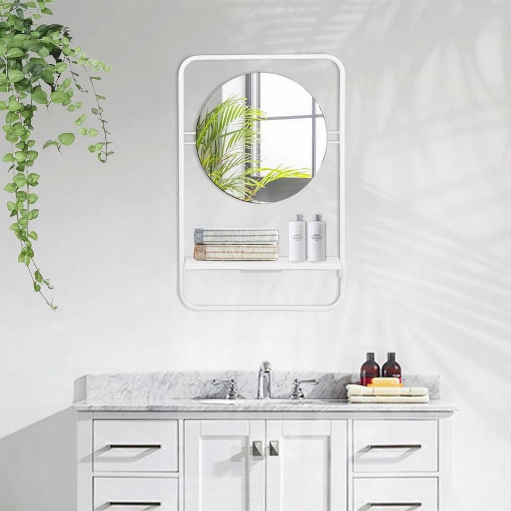 mirror d'entrée salle de bain cadre métallique blanc avec étagère l.41 x h.64 cm (GiFi-MEU-HAGAN_WHITE)