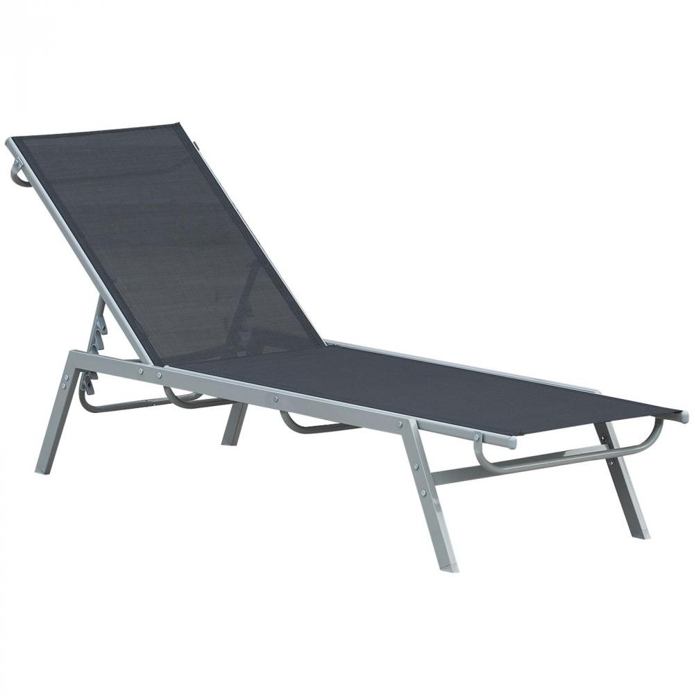 bain de soleil transat - chaise longue - design contemporain - dossier inclinable multi-positions - métal époxy textilène noir - dim. 170 x 58 x 97 cm (GiFi-AOS-84B-418BK)