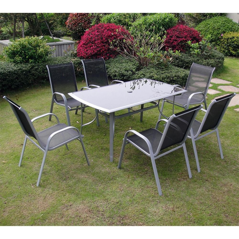 Ensemble table en aluminium + 6 chaises en acier  Salon de jardin et