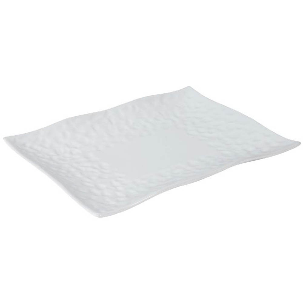assiette plate rectangulaire bord ondulé martelé porcelaine blanc (GiFi-501696X)