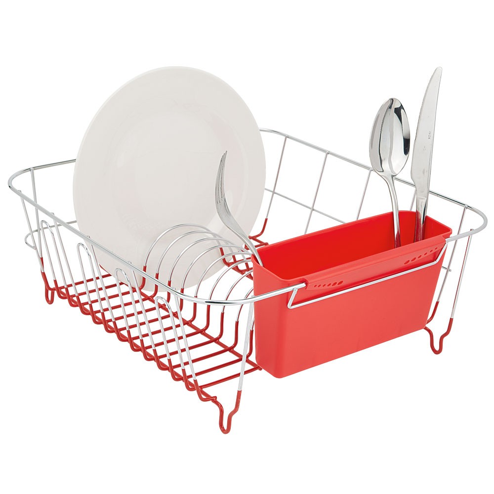 Égouttoir vaisselle base métal gris et rouge (GiFi-506472X)