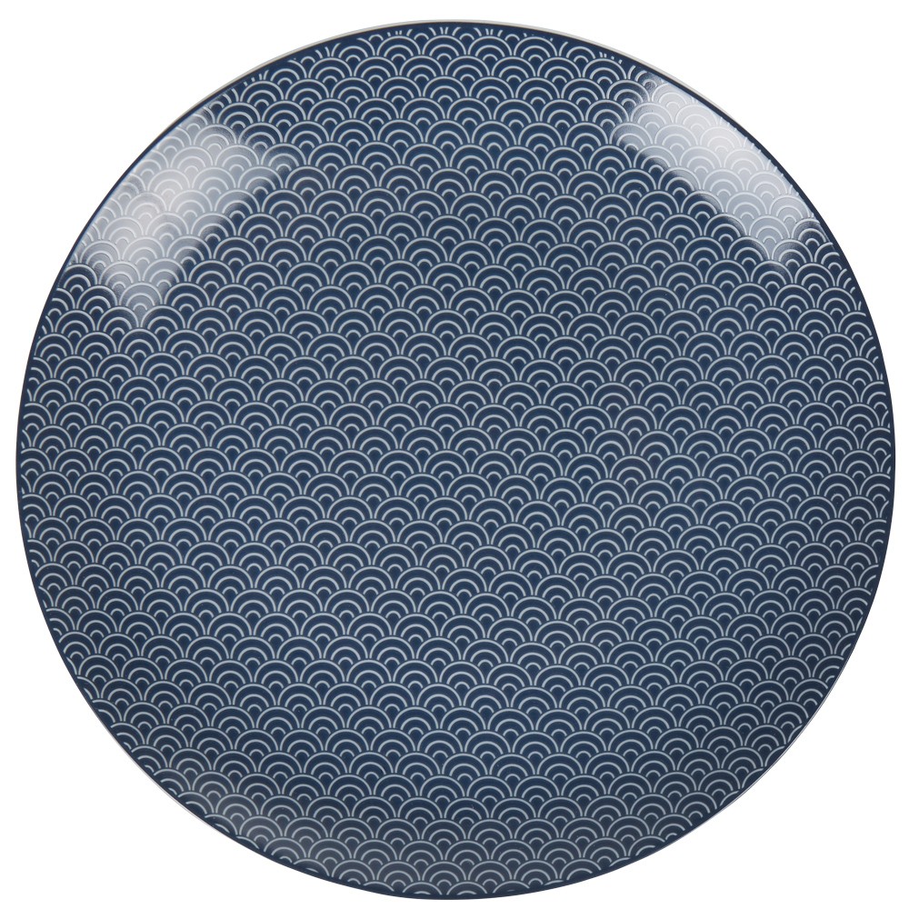 assiette plate bleu foncé motif vague seigaiha (GiFi-508636X)