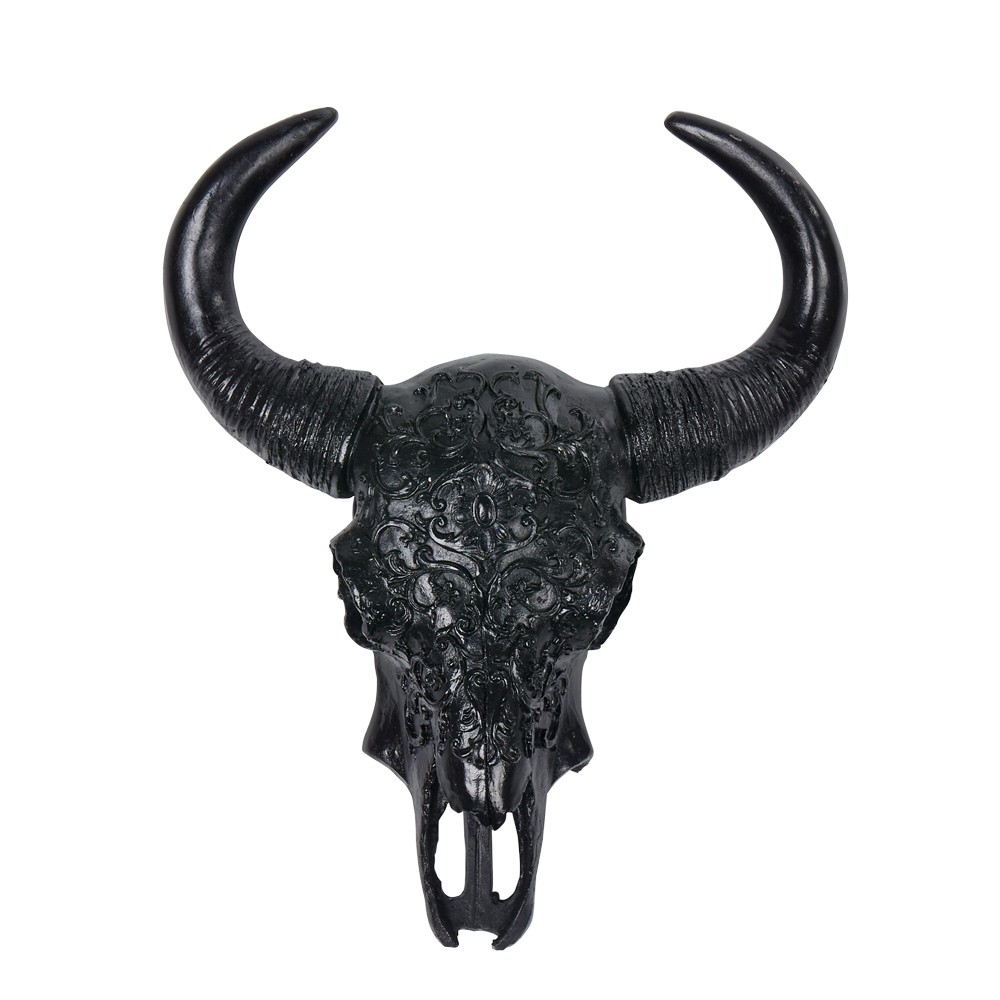 crâne de bison noir relief sculpté ethnique (GiFi-528160X)