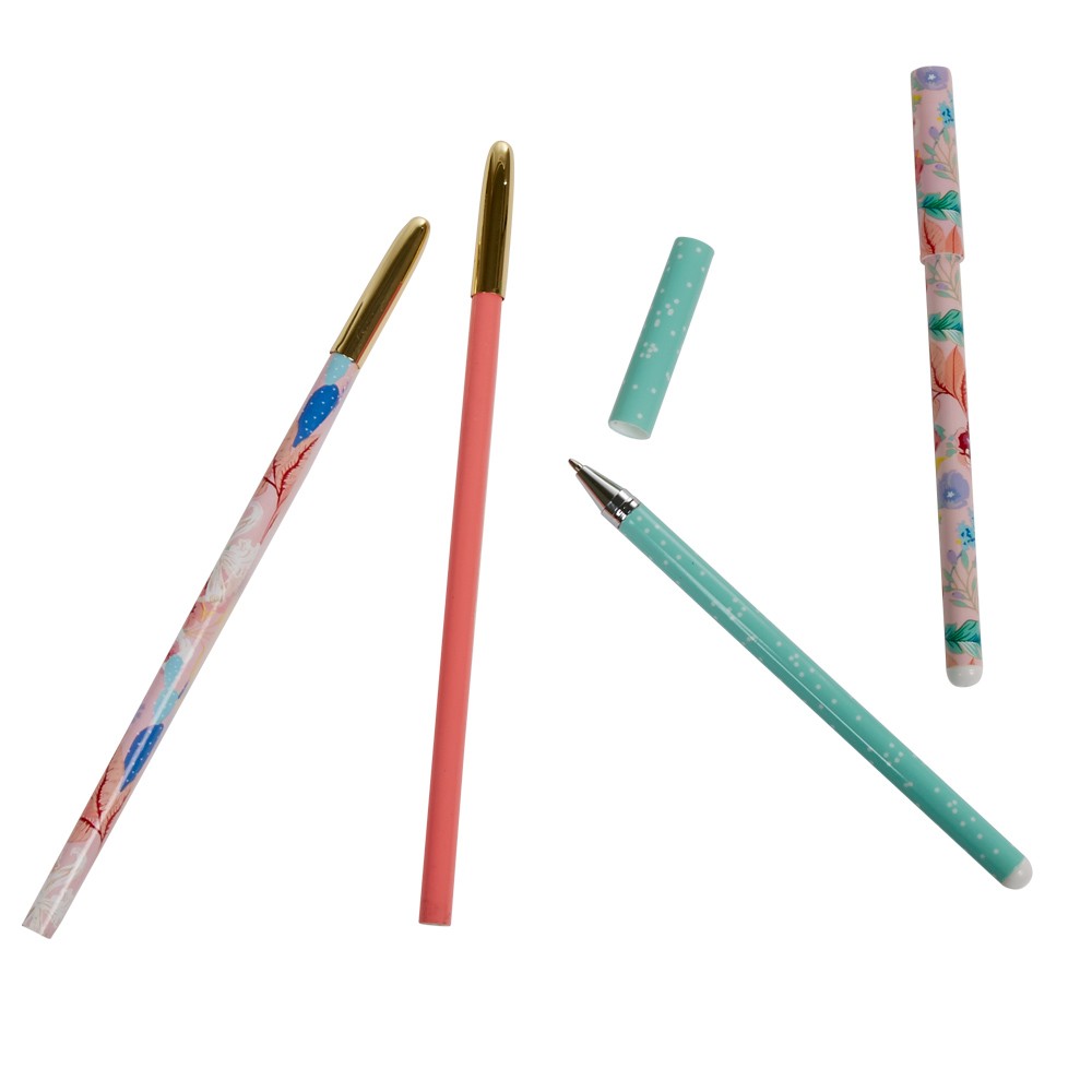 stylo bille x2 et crayon à papier x2 motif floral (GiFi-532149X)